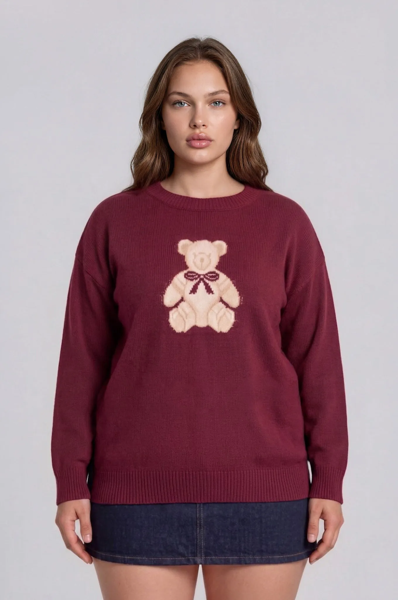 PLUS TEDDY JACQUARD CREW NECK PULLOVER SWEATER sold by Blu Pepper