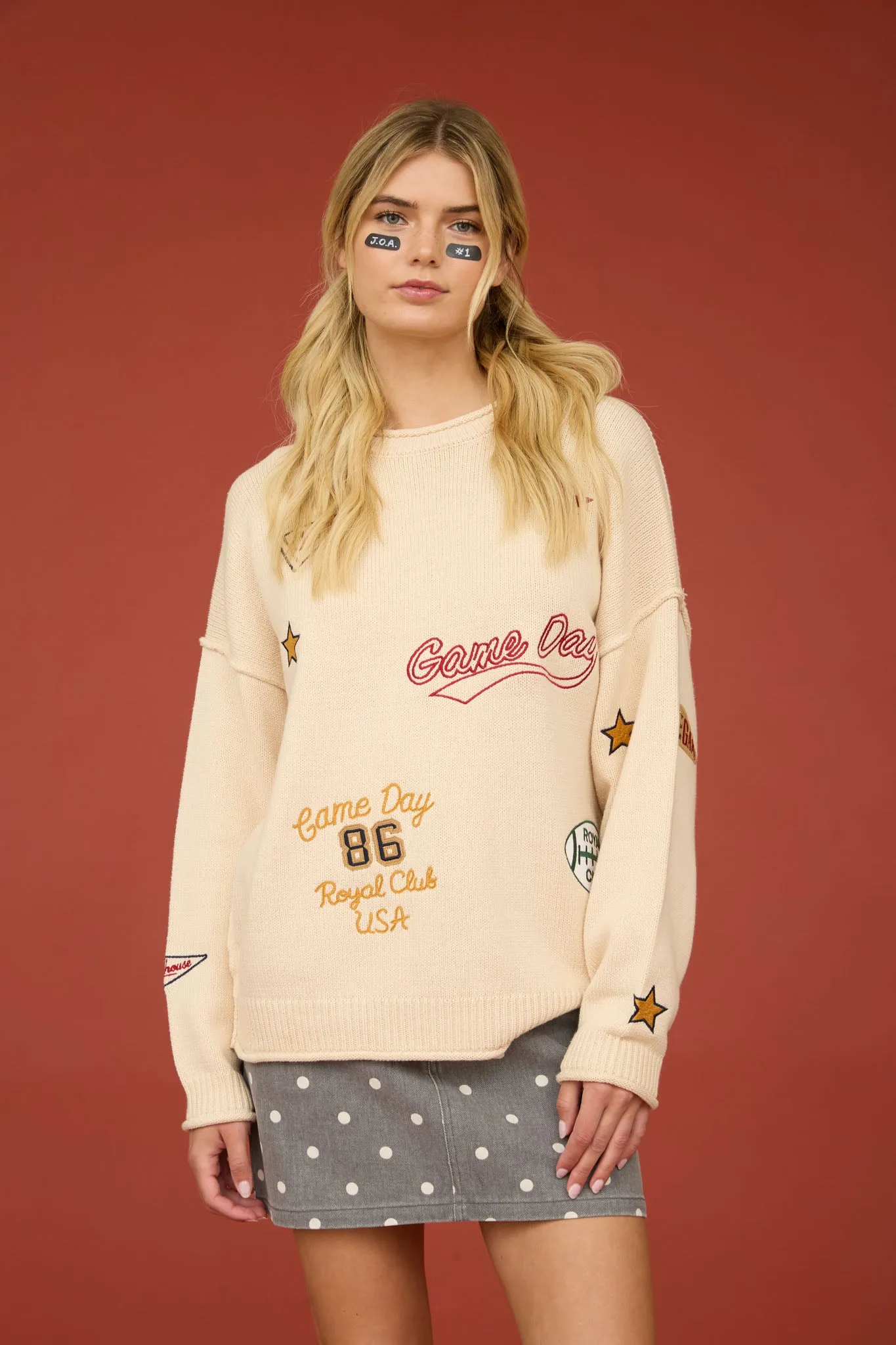 GAME DAY EMBROIDERED CREW NECK KNIT SWEATER (PRE-ORDER) sold by Blu Pepper product image thumbnail 4