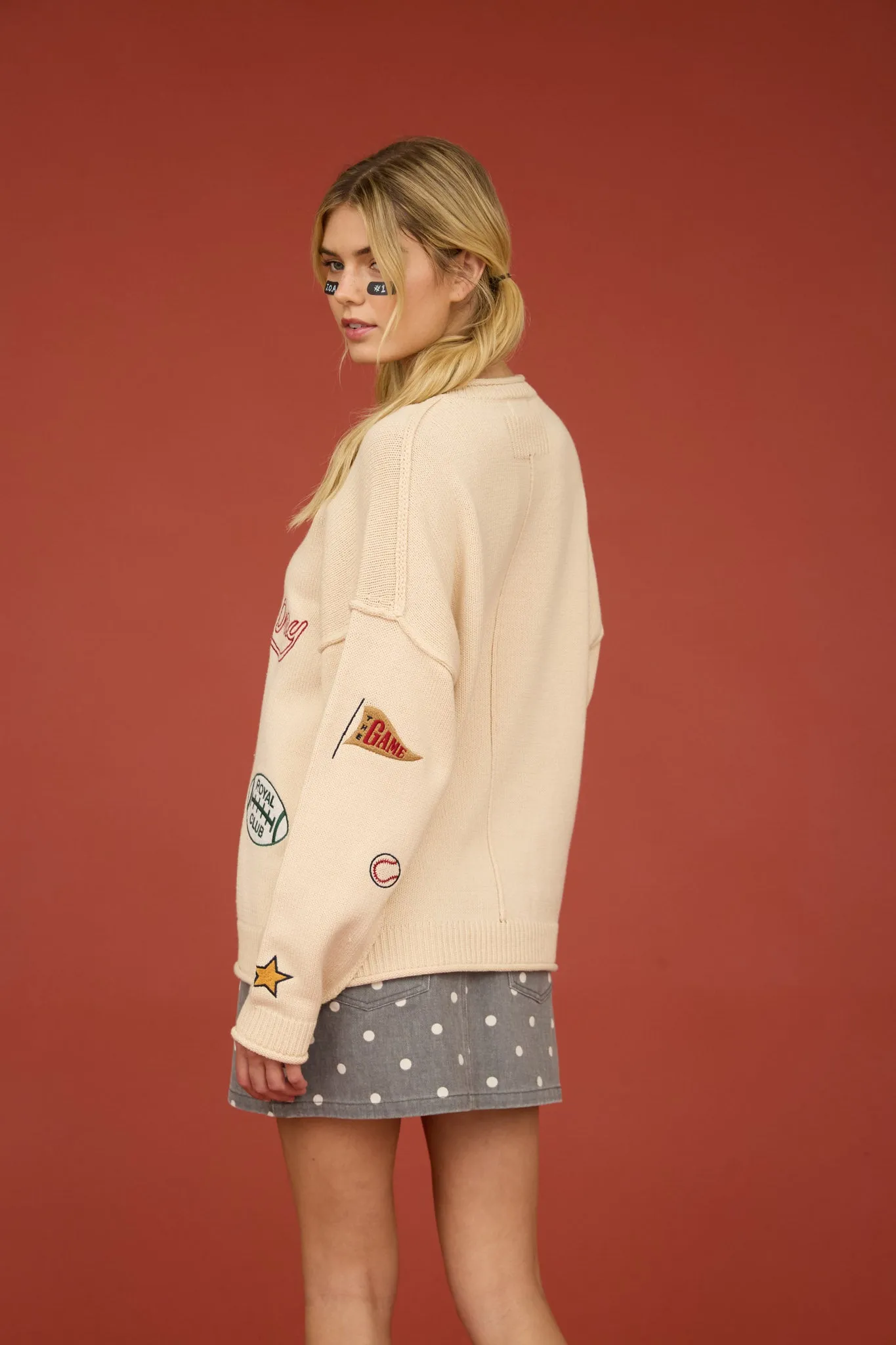 GAME DAY EMBROIDERED CREW NECK KNIT SWEATER (PRE-ORDER) sold by Blu Pepper product image thumbnail 2