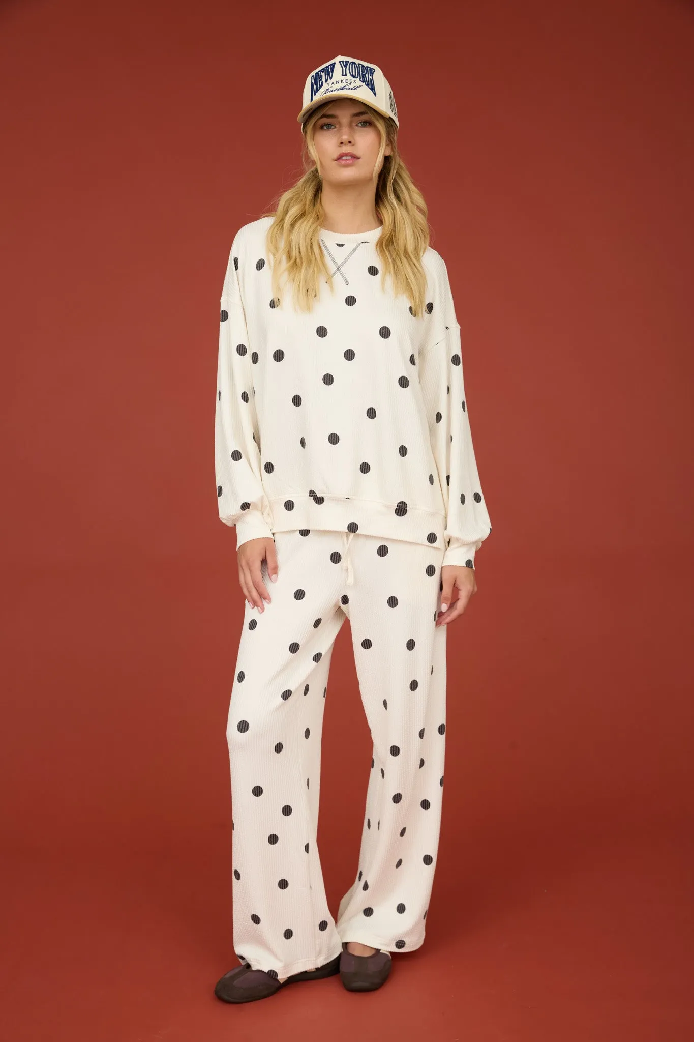 POLKA DOT TEXTURED LONG SLEEVE CREW KNIT TOP sold by Blu Pepper product image thumbnail 5