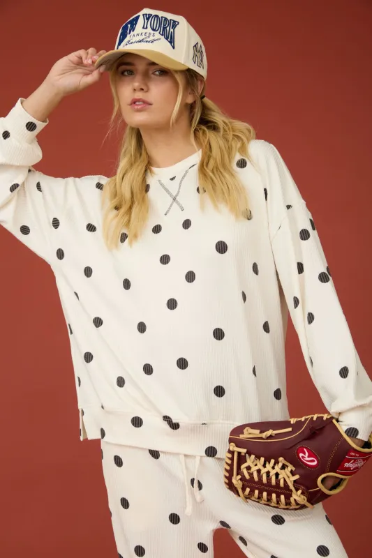 POLKA DOT TEXTURED LONG SLEEVE CREW KNIT TOP made by J.O.A.