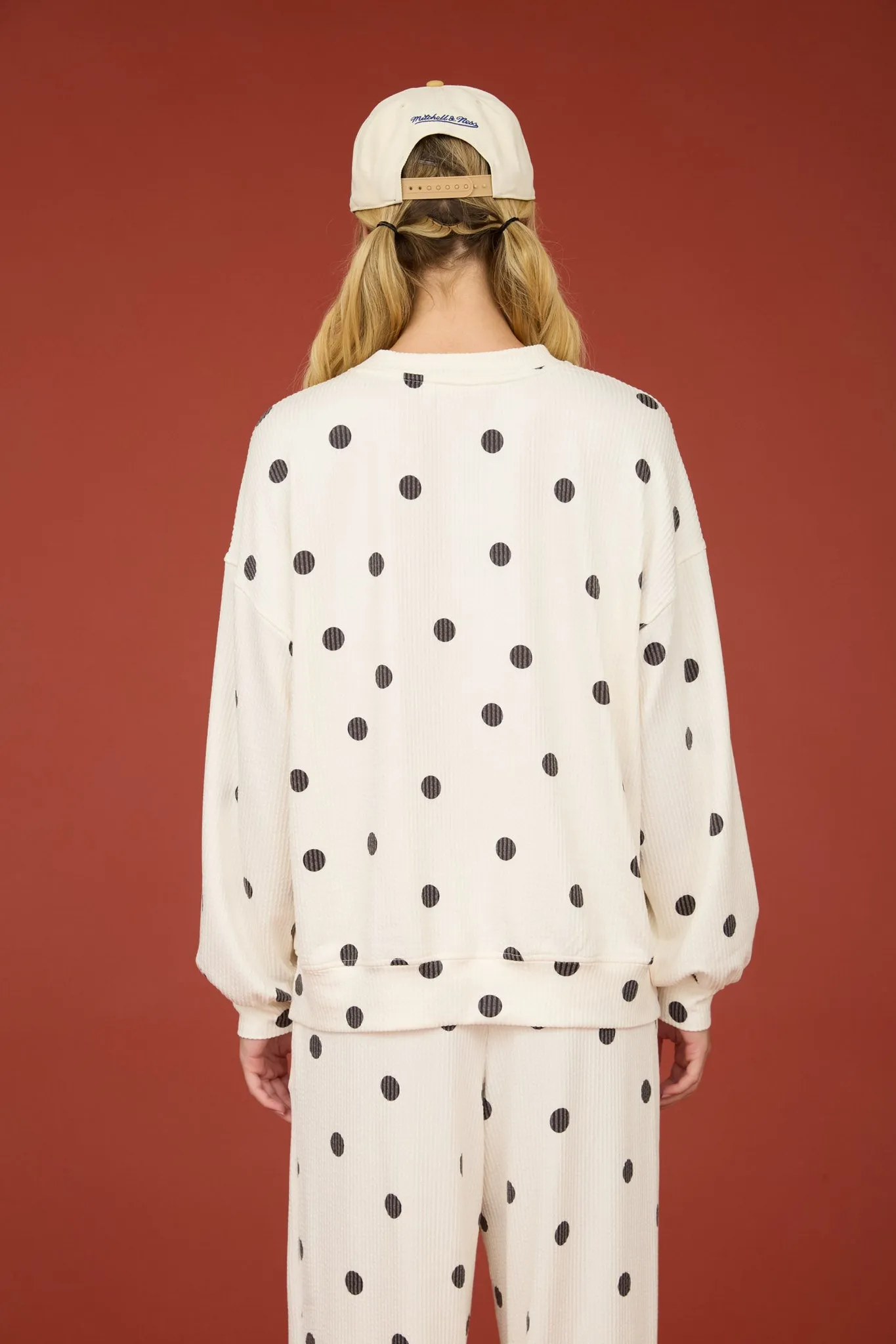 POLKA DOT TEXTURED LONG SLEEVE CREW KNIT TOP sold by Blu Pepper product image thumbnail 2