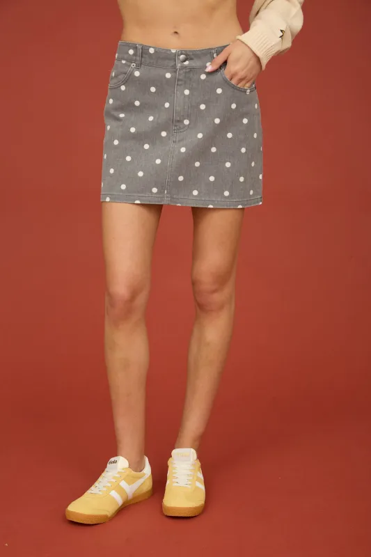 POLKA DOT DENIM MINI SKIRT made by J.O.A.