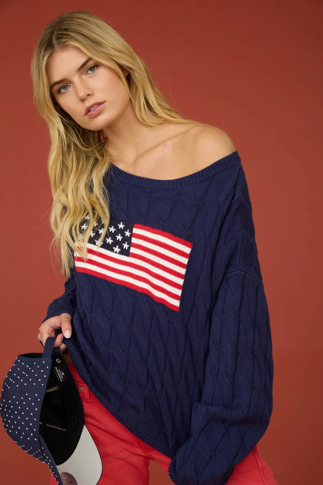 AMERICAN FLAG CABLE KNIT PULLOVER SWEATER sold by Blu Pepper product image thumbnail 4