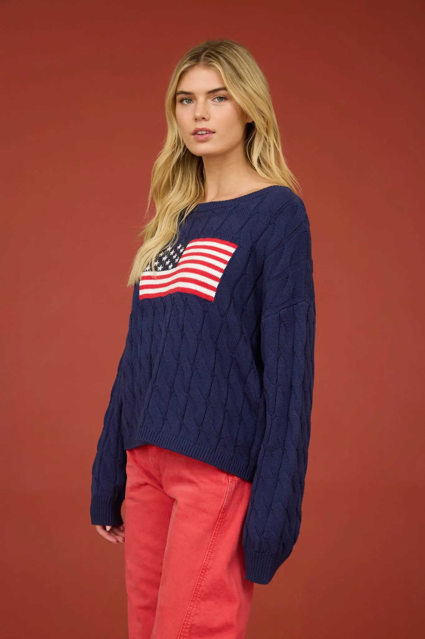 AMERICAN FLAG CABLE KNIT PULLOVER SWEATER sold by Blu Pepper product image thumbnail 3
