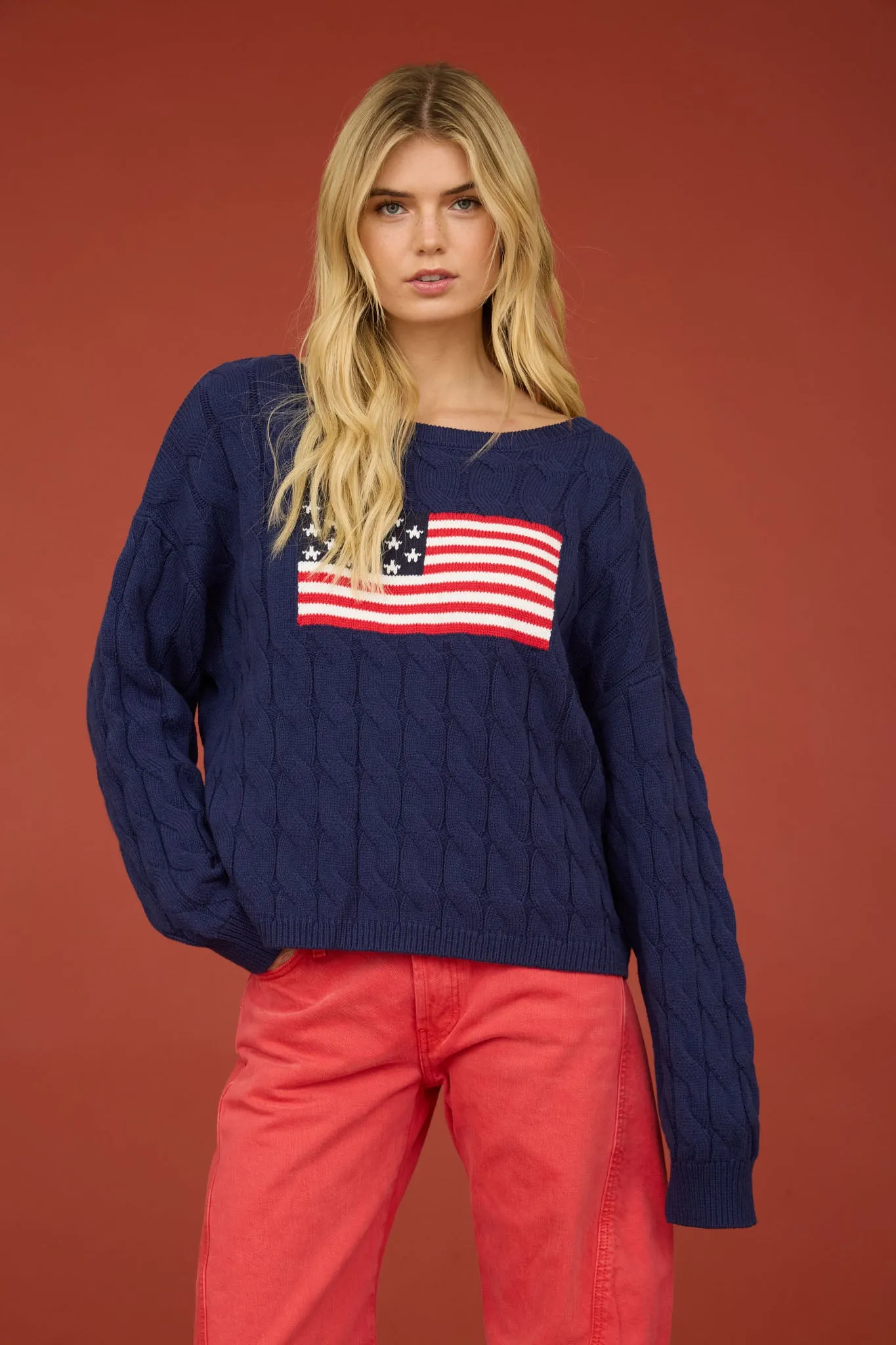 AMERICAN FLAG CABLE KNIT PULLOVER SWEATER sold by Blu Pepper product image thumbnail 5