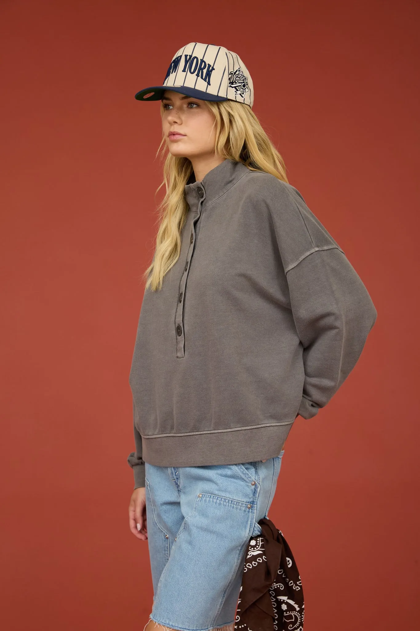 MOCK NECK HENLEY LONG SLEEVE KNIT TOP sold by Blu Pepper product image thumbnail 3