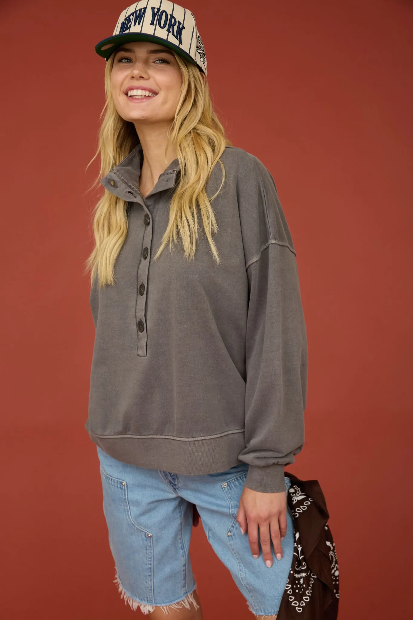 MOCK NECK HENLEY LONG SLEEVE KNIT TOP sold by Blu Pepper product image thumbnail 5