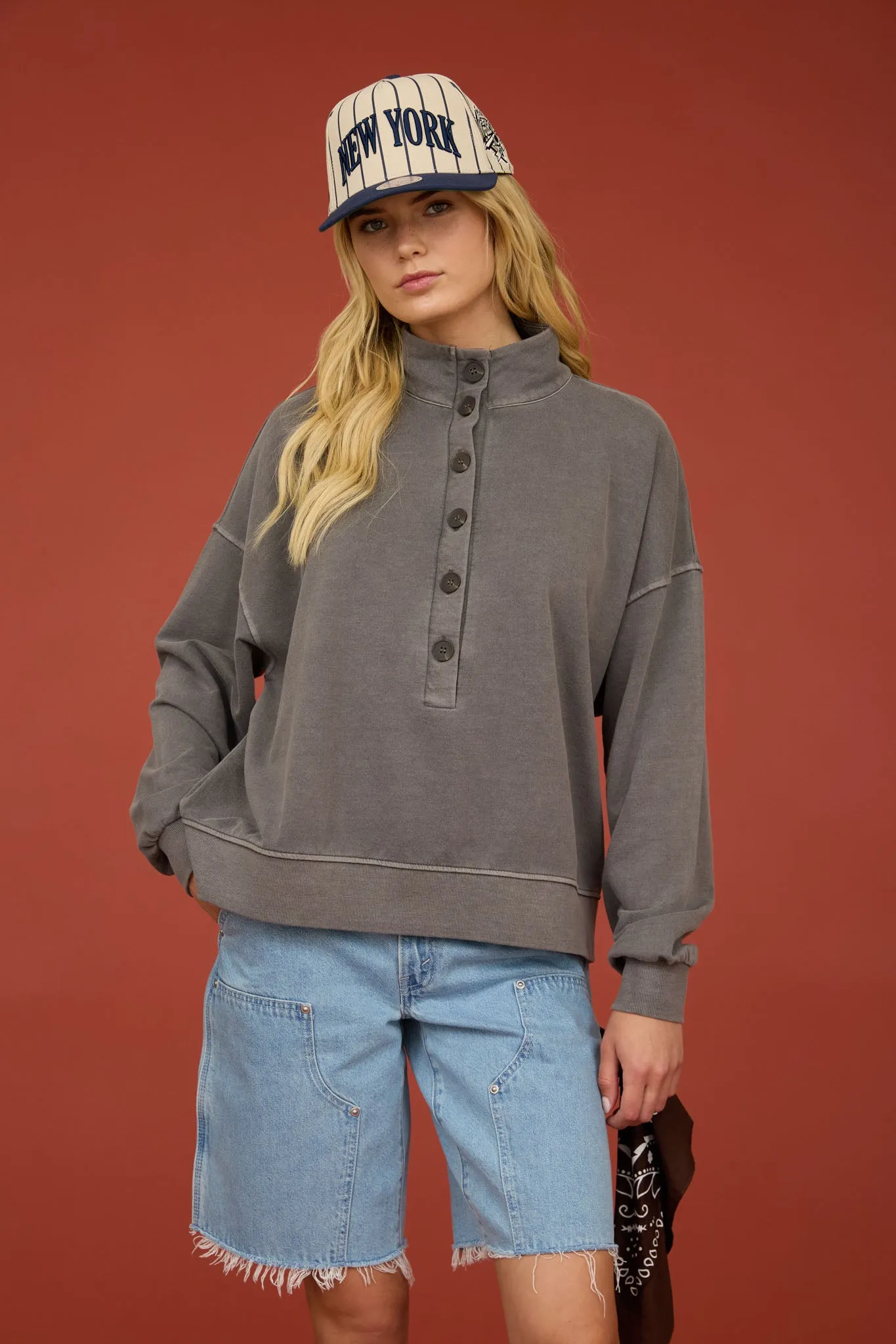 MOCK NECK HENLEY LONG SLEEVE KNIT TOP sold by Blu Pepper product image thumbnail 4