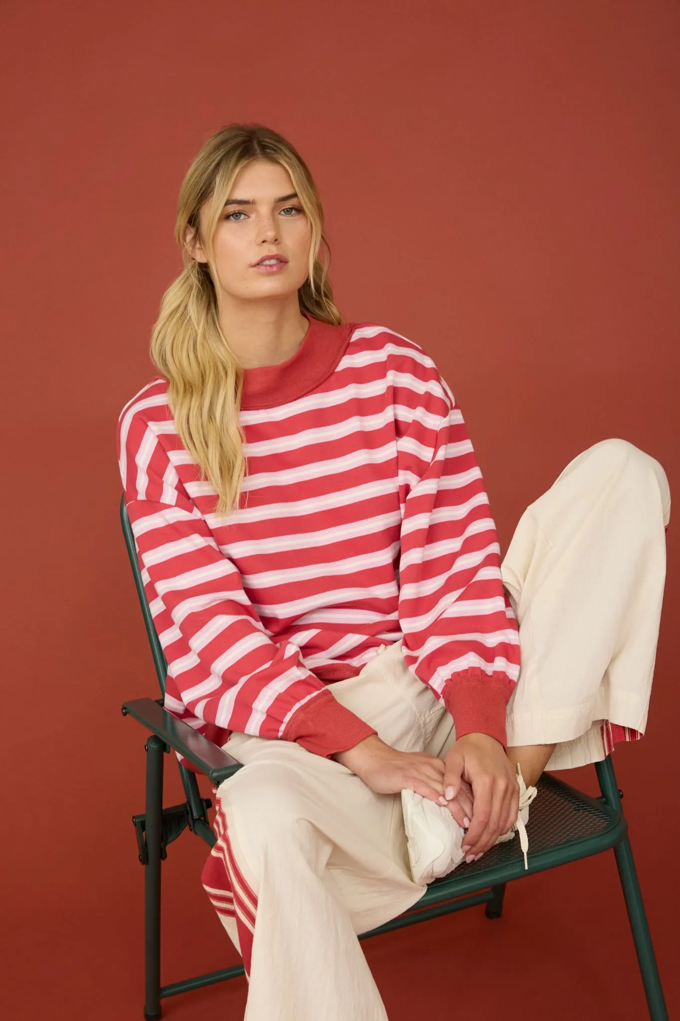 CONTRAST WIDE NECK LONG SLEEVE STRIPE KNIT TOP (PRE-ORDER) sold by Blu Pepper product image thumbnail 4
