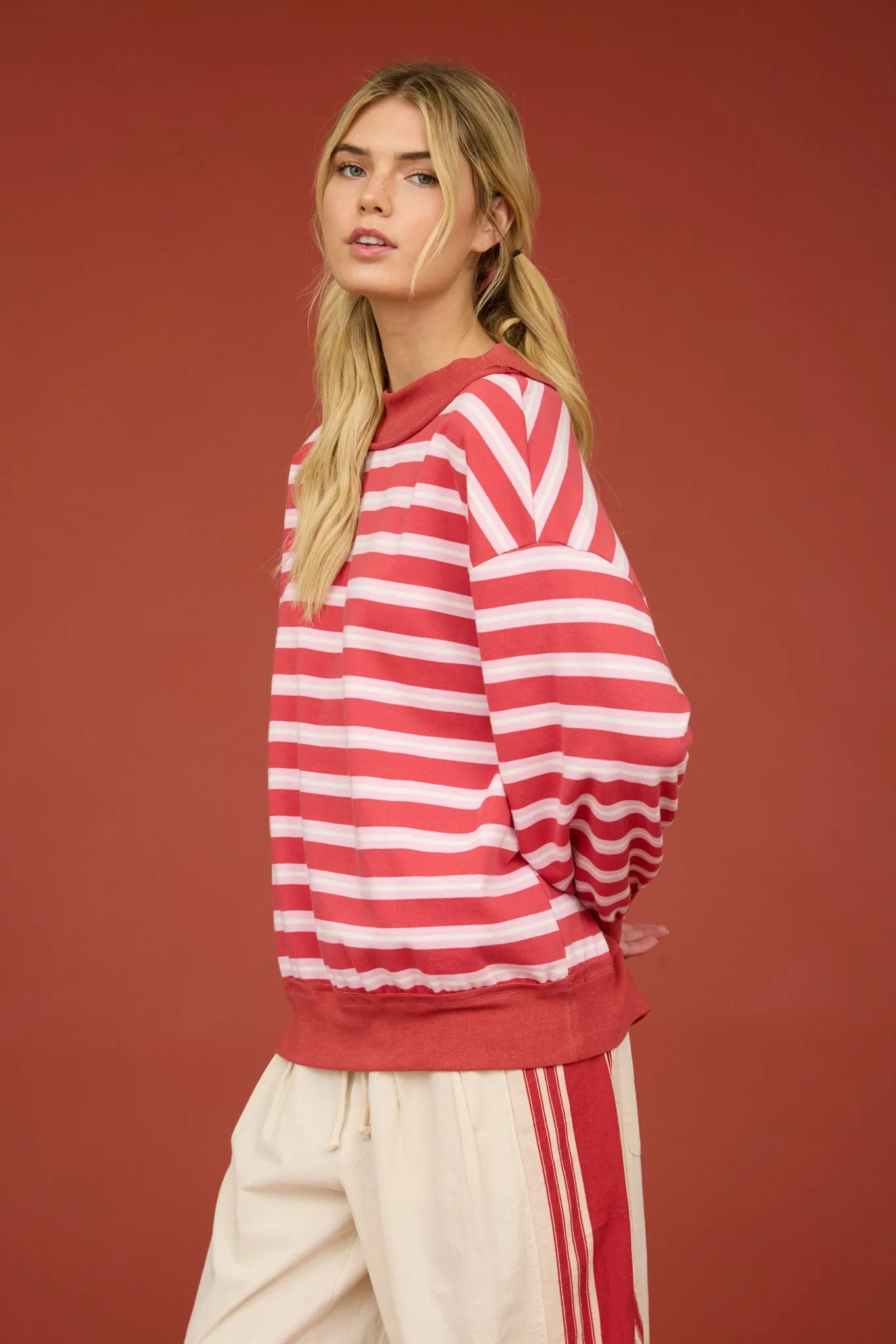 CONTRAST WIDE NECK LONG SLEEVE STRIPE KNIT TOP (PRE-ORDER) sold by Blu Pepper product image thumbnail 3
