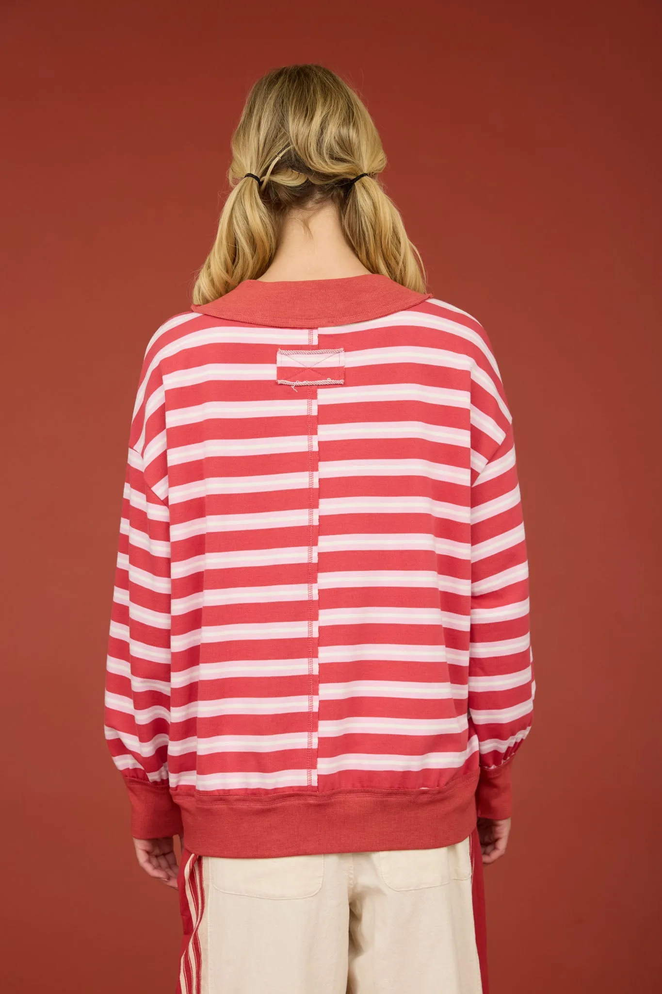 CONTRAST WIDE NECK LONG SLEEVE STRIPE KNIT TOP (PRE-ORDER) sold by Blu Pepper product image thumbnail 2
