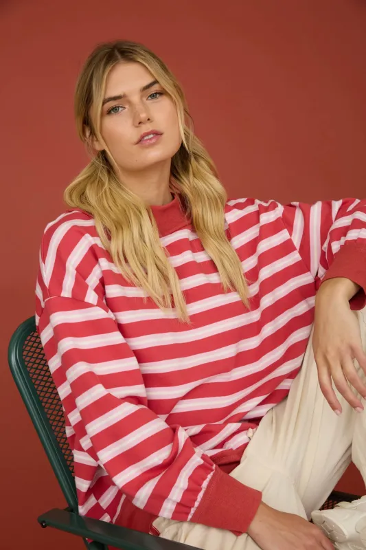 CONTRAST WIDE NECK LONG SLEEVE STRIPE KNIT TOP (PRE-ORDER) made by J.O.A.