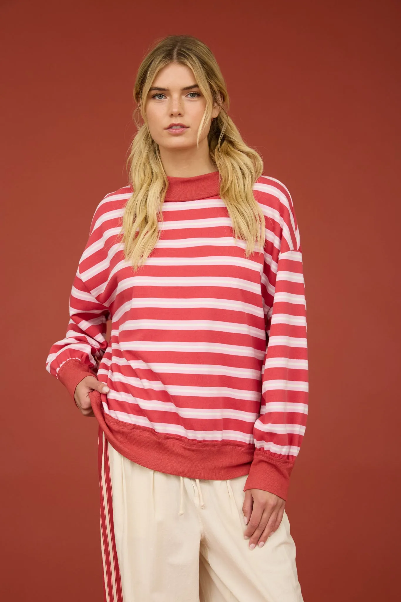 CONTRAST WIDE NECK LONG SLEEVE STRIPE KNIT TOP (PRE-ORDER) sold by Blu Pepper product image thumbnail 5