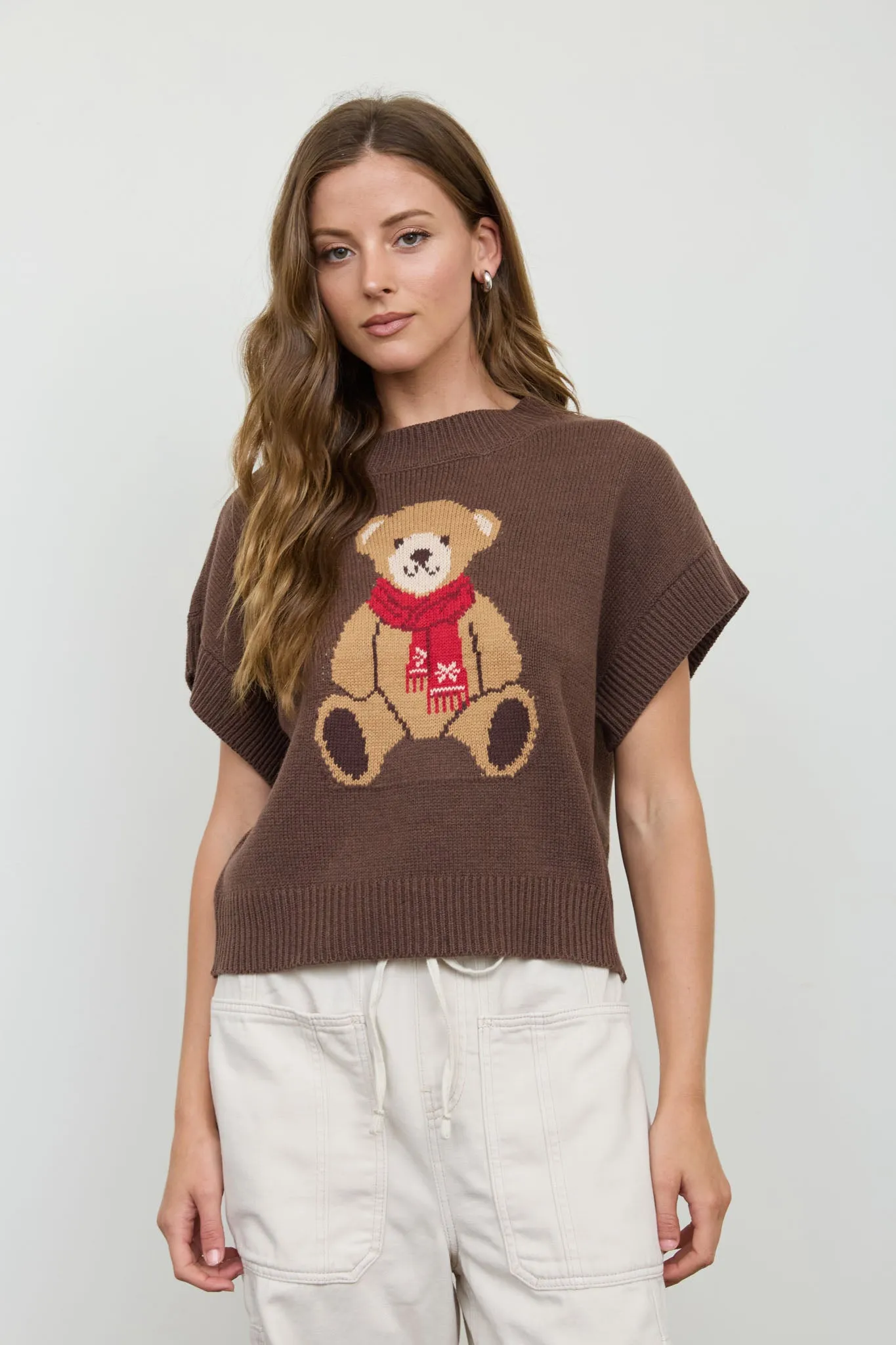 TEDDY BEAR JACQUARD SHORT SLEEVE KNIT SWEATER sold by Blu Pepper product image thumbnail 4