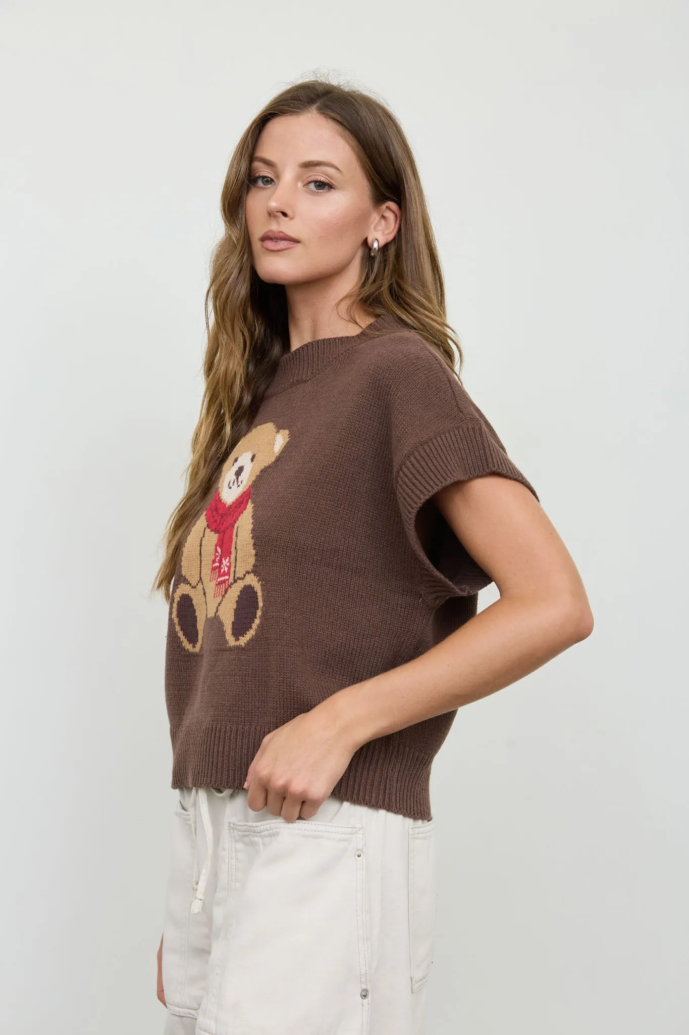 TEDDY BEAR JACQUARD SHORT SLEEVE KNIT SWEATER sold by Blu Pepper product image thumbnail 5