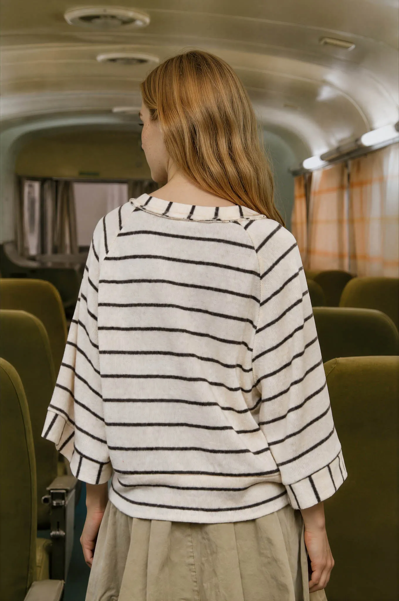 STRIPE HENLEY WIDE LONG SLEEVE KNIT TOP sold by Blu Pepper product image thumbnail 2