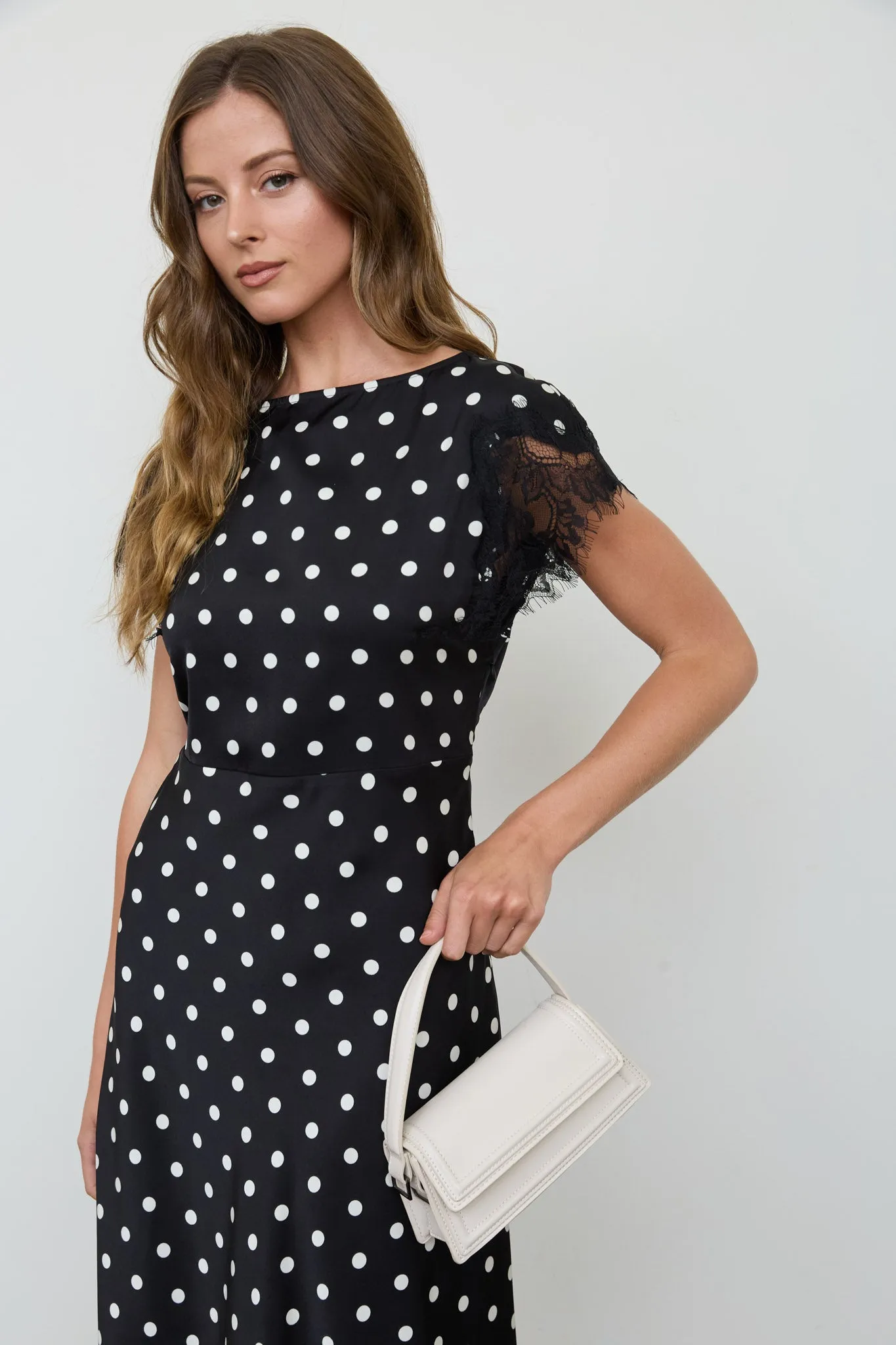 POLKA DOT LACE TRIM SHORT SLEEVE MIDI DRESS (PRE-ORDER) sold by Blu Pepper product image thumbnail 5