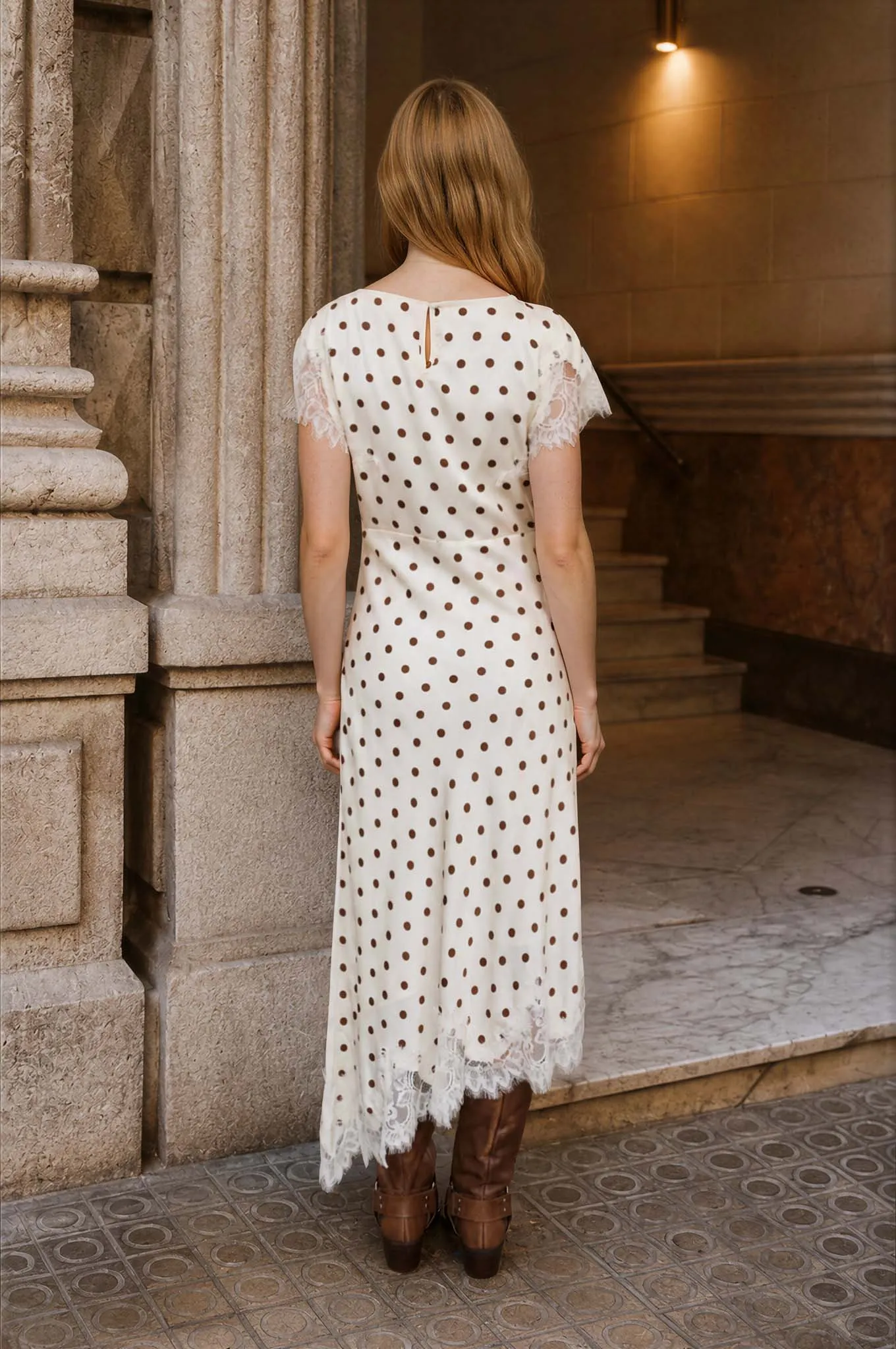 POLKA DOT LACE TRIM SHORT SLEEVE MIDI DRESS (PRE-ORDER) sold by Blu Pepper product image thumbnail 2