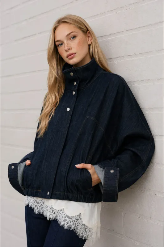 FLAP COLLAR BOXY BOMBER DENIM JACKET (PRE-ORDER) made by mine