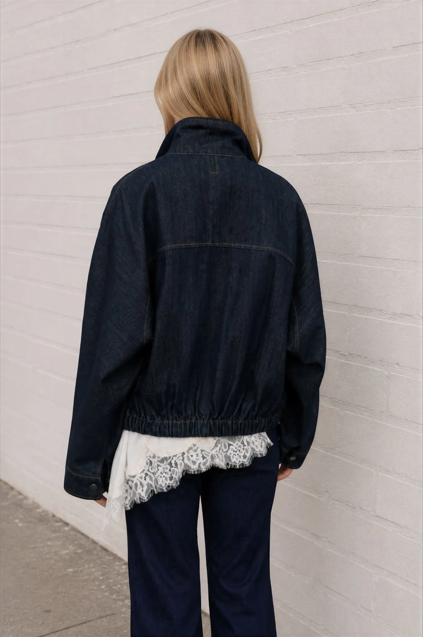 FLAP COLLAR BOXY BOMBER DENIM JACKET (PRE-ORDER) sold by Blu Pepper product image thumbnail 2