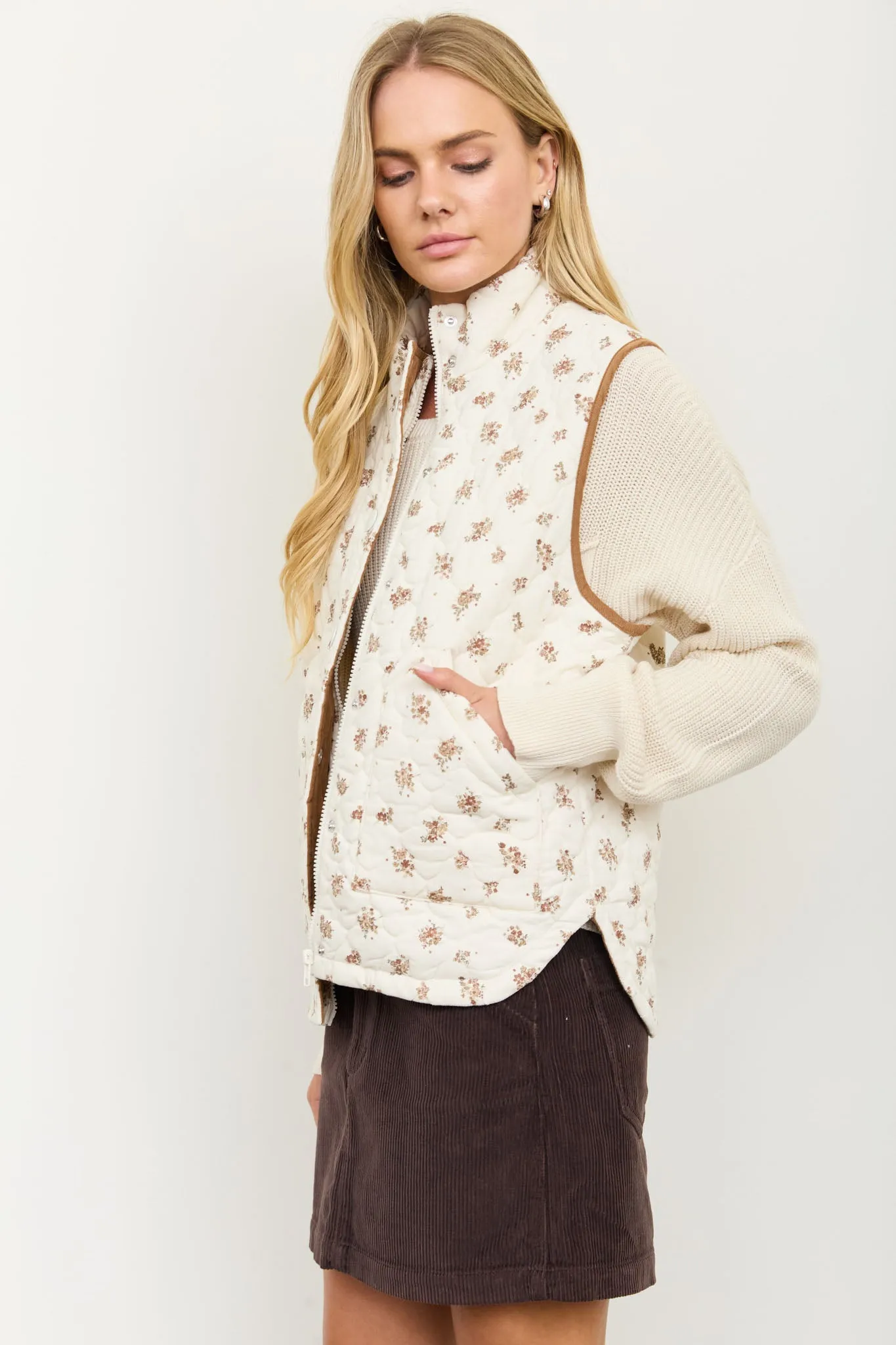 FLORAL QUILTED ZIP-FRONT MOCK NECK VEST (PRE-ORDER) sold by Blu Pepper product image thumbnail 5