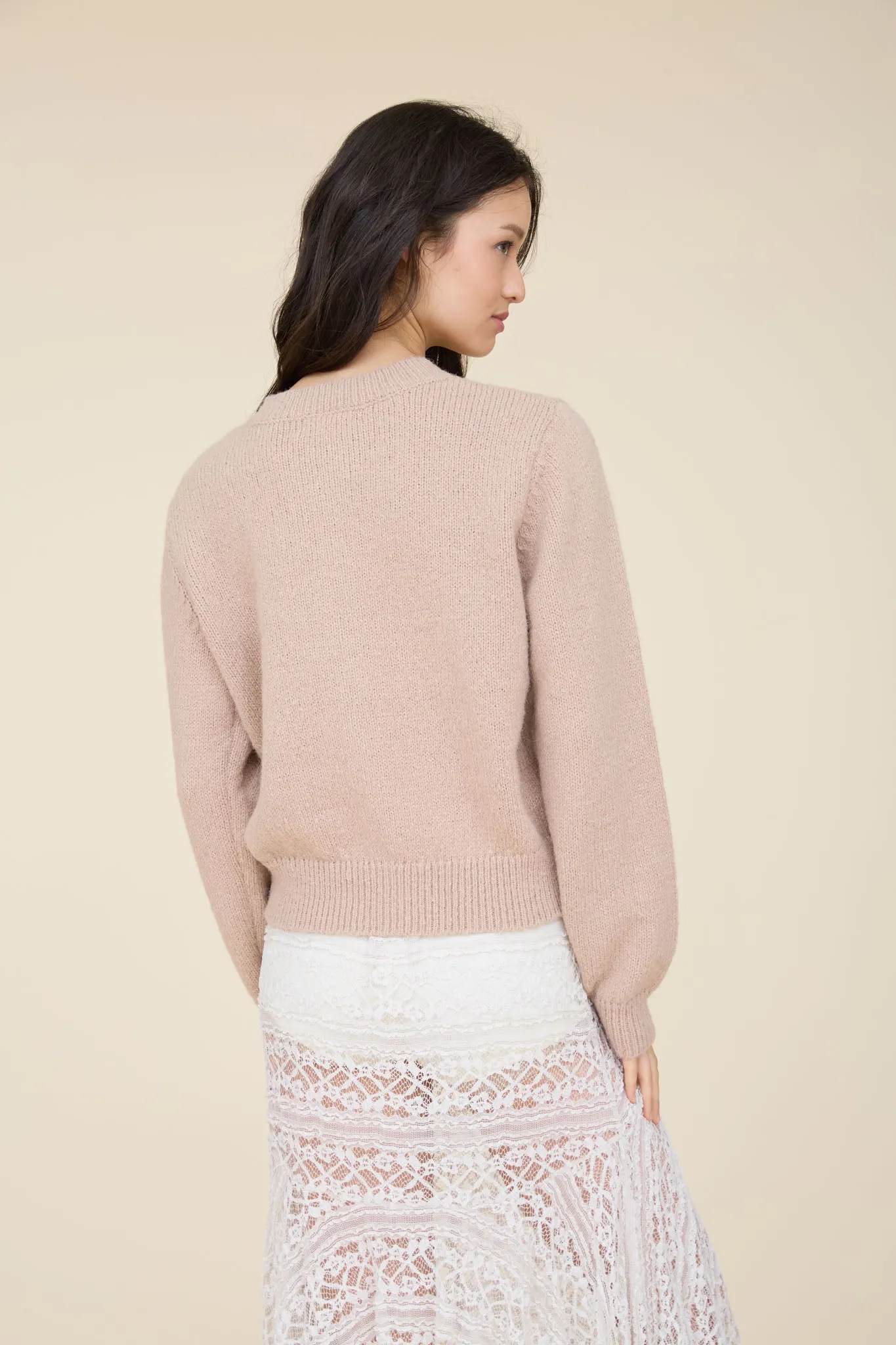 EMBROIDERED FLORAL BUTTON COVER DETAIL CARDIGAN sold by Blu Pepper product image thumbnail 5