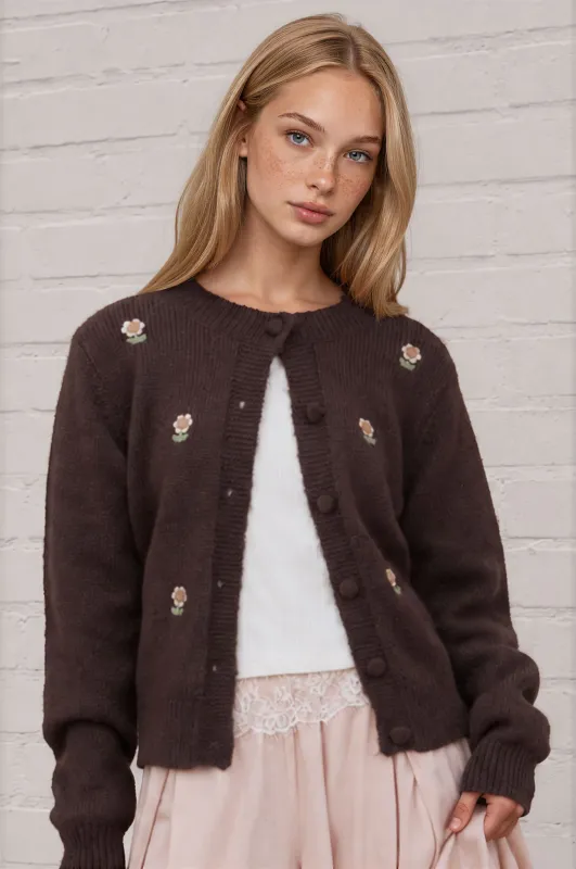 EMBROIDERED FLORAL BUTTON COVER DETAIL CARDIGAN made by mine