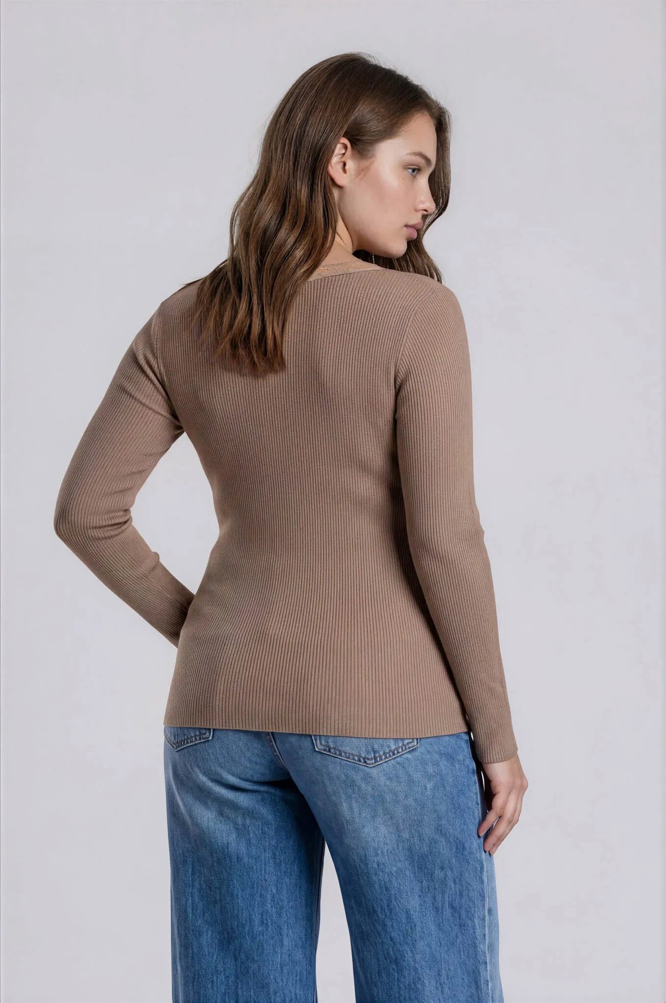 PLUS SQUARE NECK LACE TRIM RIBBED SWEATER KNIT TOP sold by Blu Pepper product image thumbnail 4