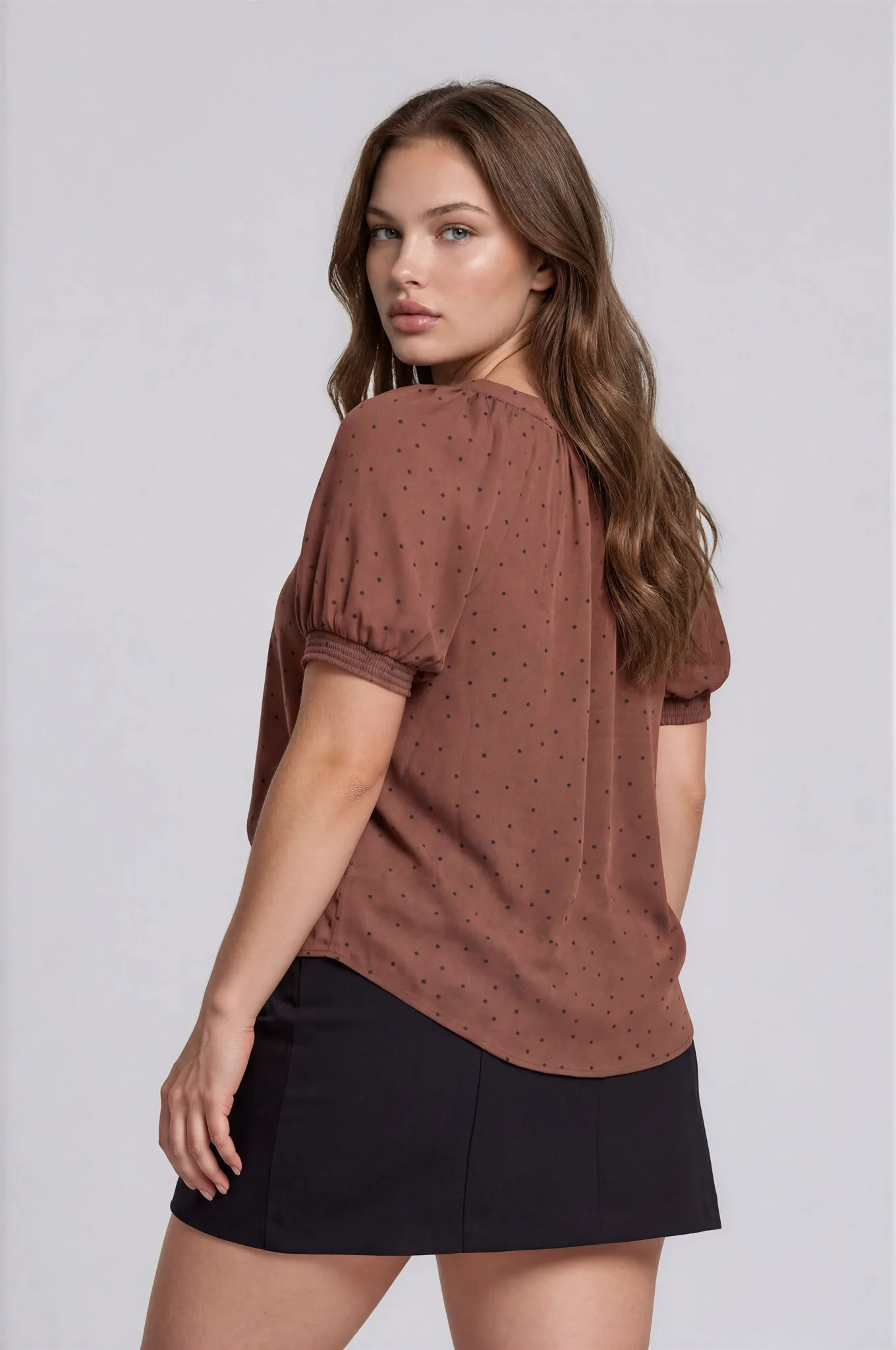 PLUS PINTUCK POLKA DOT BUTTON DOWN PUFF SLEEVE TOP sold by Blu Pepper product image thumbnail 2
