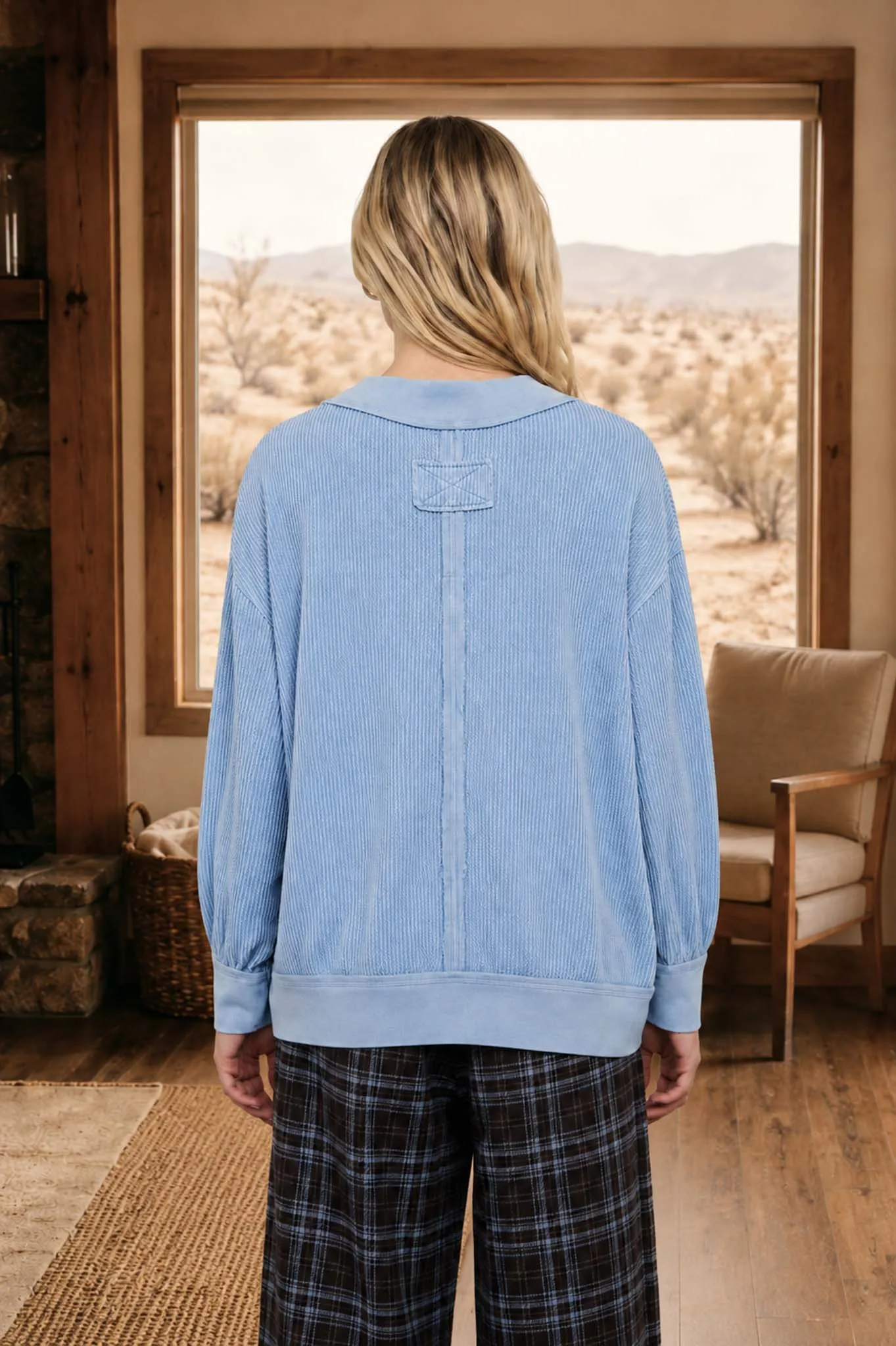 TEXTURED LONG SLEEVE RELAXED WASHED KNIT TOP sold by Blu Pepper product image thumbnail 2