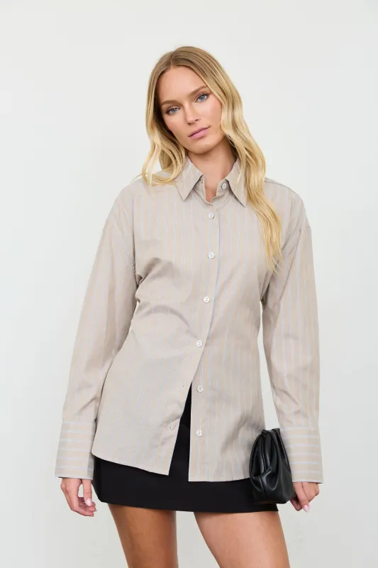 STRIPE BUTTON DOWN BACK LACE UP SHIRT made by Blu Pepper