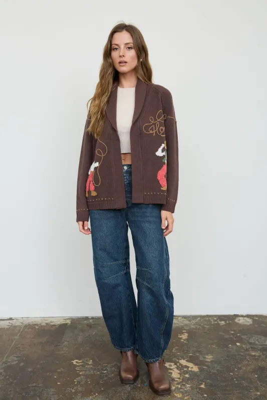 HOWDY COWBOY JACQUARD SHAWL COLLAR KNIT CARDIGAN made by Blu Pepper