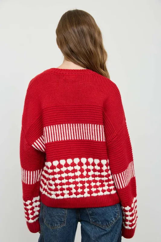 CONTRAST STRIPE PATTERN BUTTON DOWN KNIT CARDIGAN made by Blu Pepper