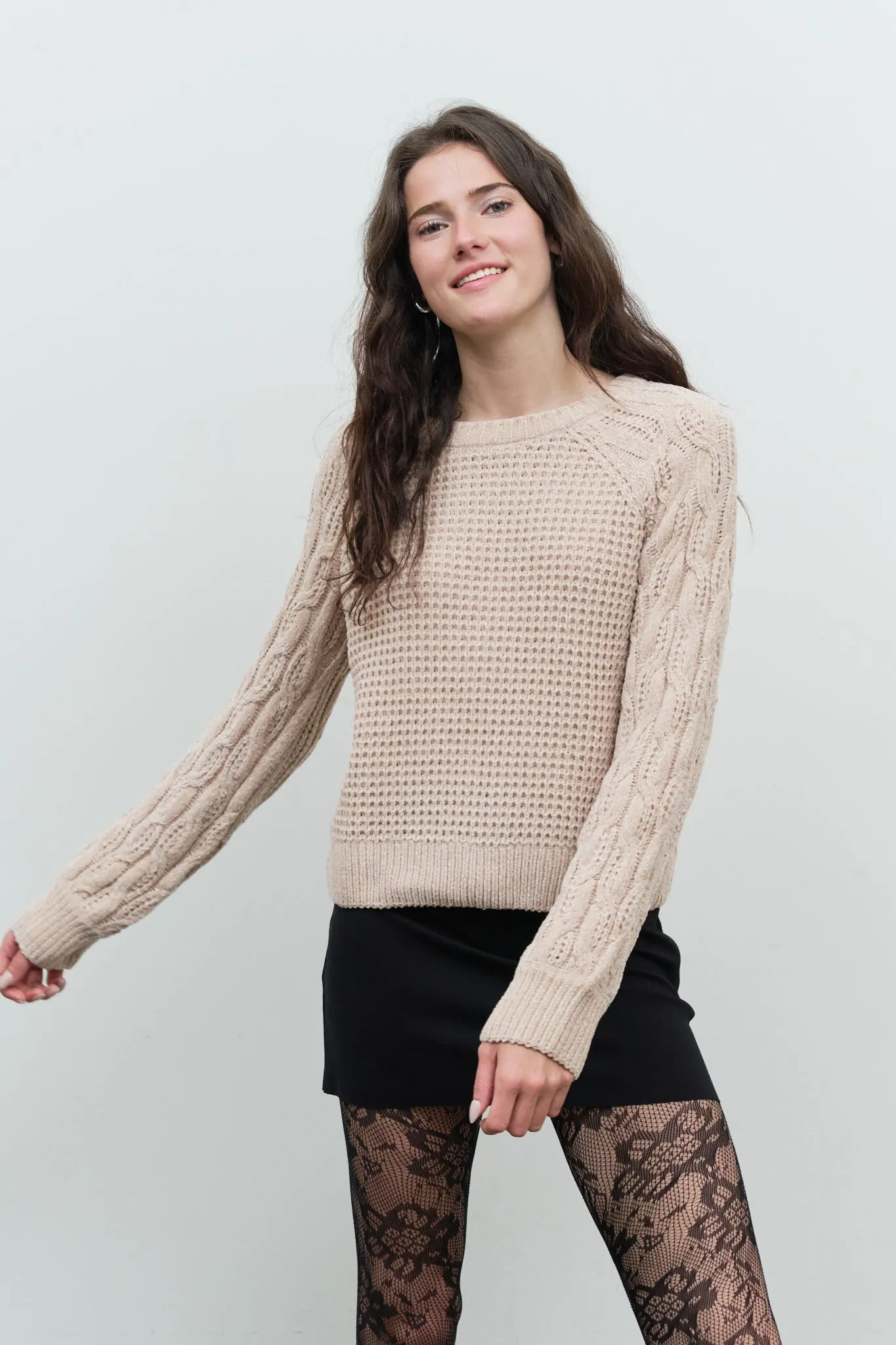 CABLE KNIT RAGLAN SLEEVE PULLOVER SWEATER sold by Blu Pepper product image thumbnail 5