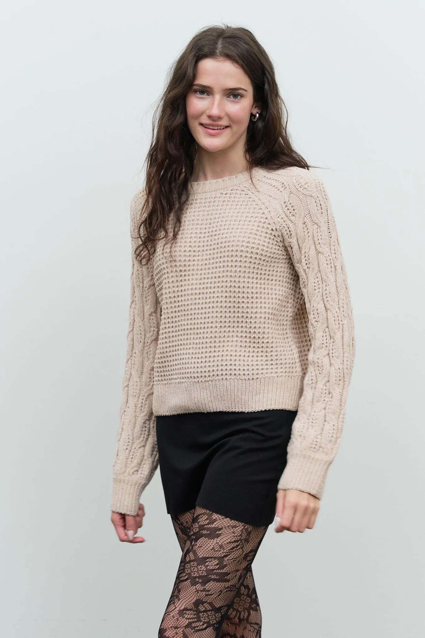 CABLE KNIT RAGLAN SLEEVE PULLOVER SWEATER sold by Blu Pepper product image thumbnail 3