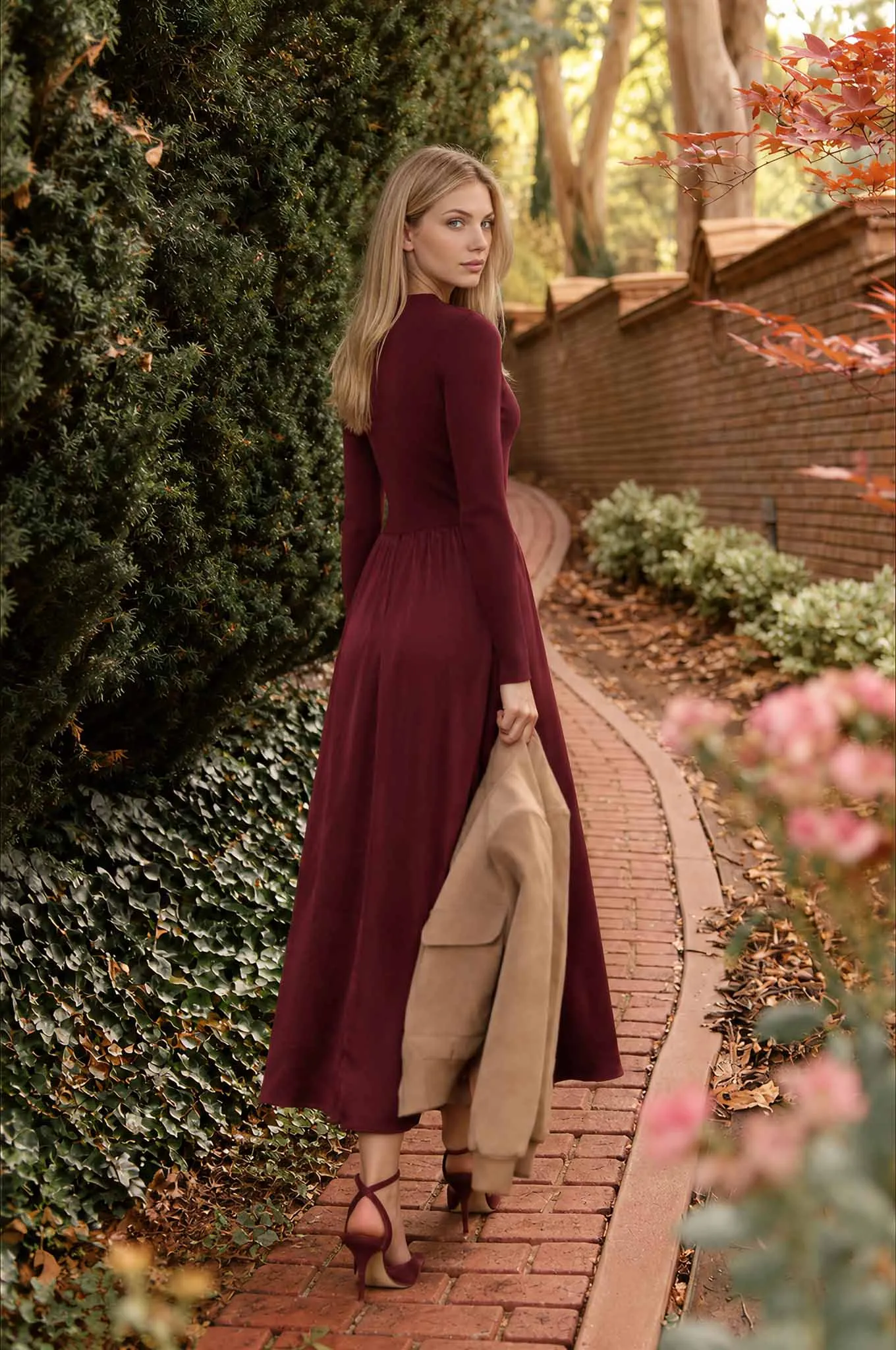 RIBBED MOCK NECK SATIN TWOFER MIDI DRESS sold by Blu Pepper product image thumbnail 2