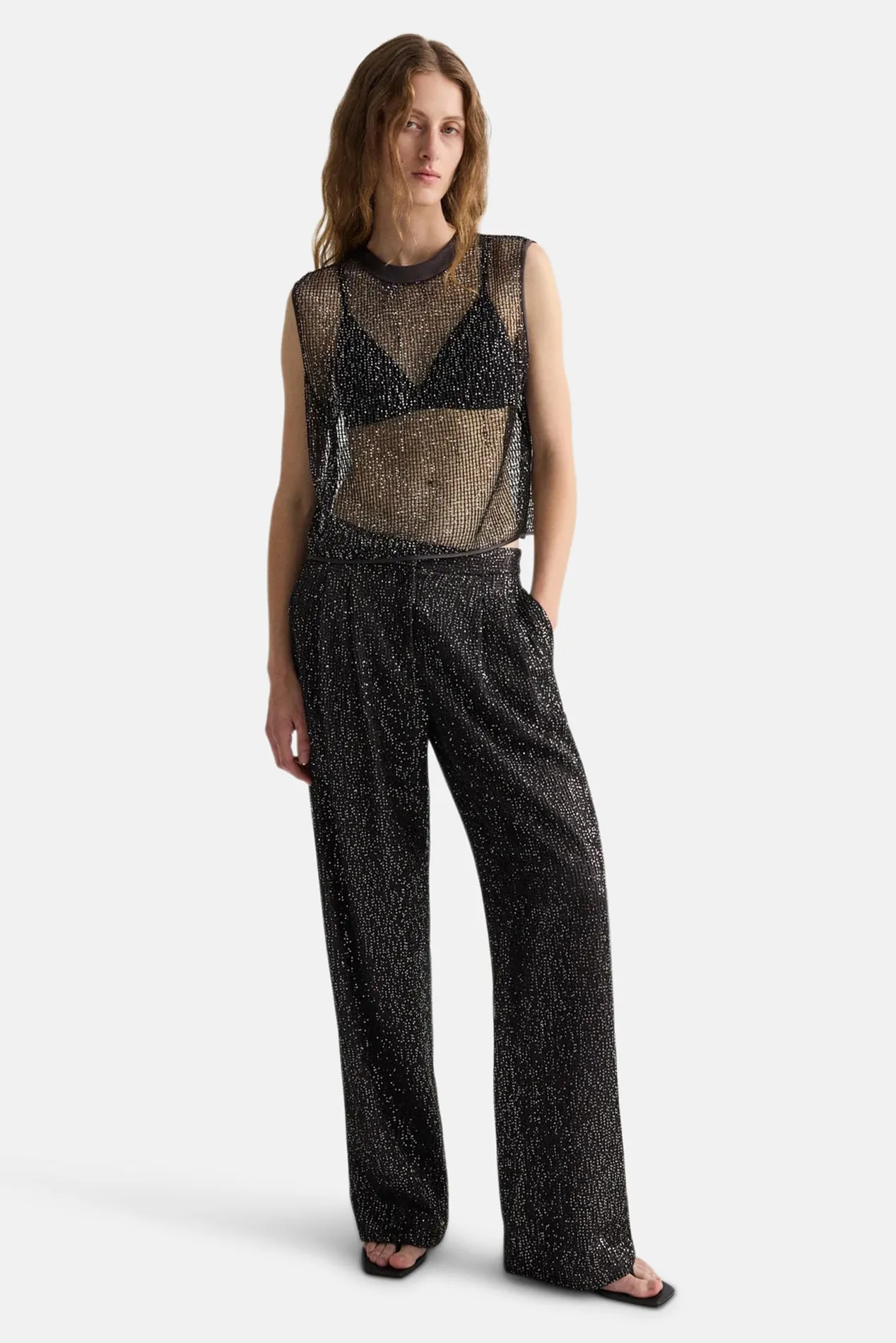 Short Muscle Tank in Mini Sequin Netting Dark Chocolate/Silver sold by Blue & Cream product image thumbnail 5