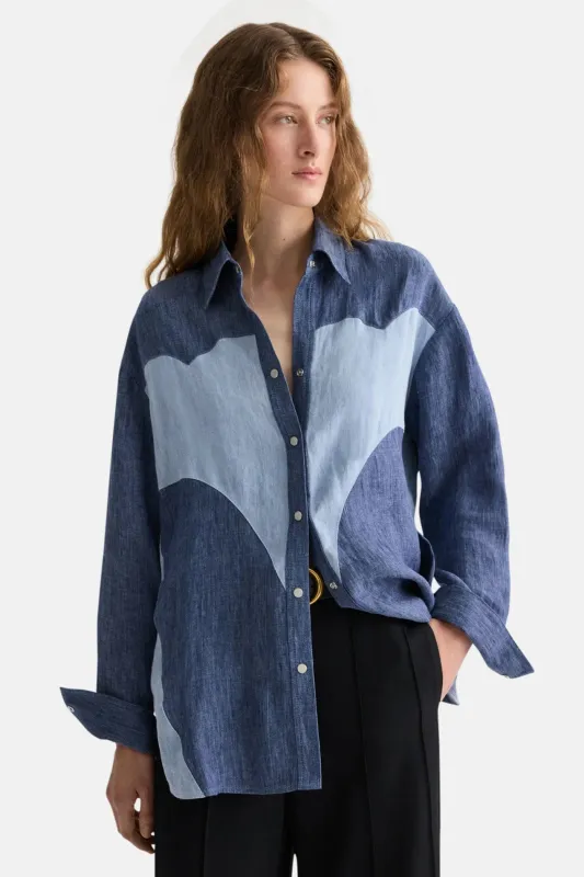 Austin Shirt in Washed Hemp Denim Medium Indigo / Light Indigo sold by Blue & Cream