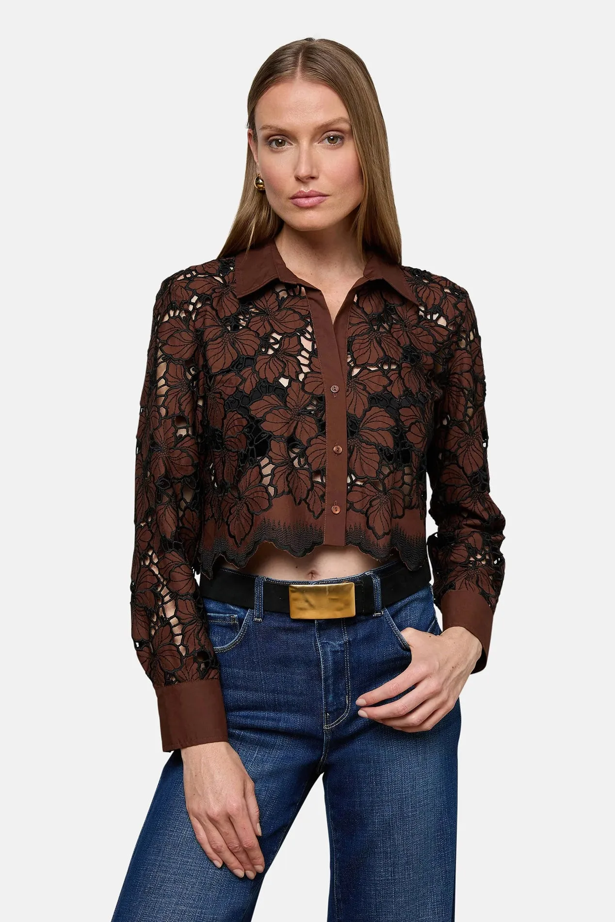 Seychelle Cropped Blouse Hot Fudge/Black sold by Blue & Cream