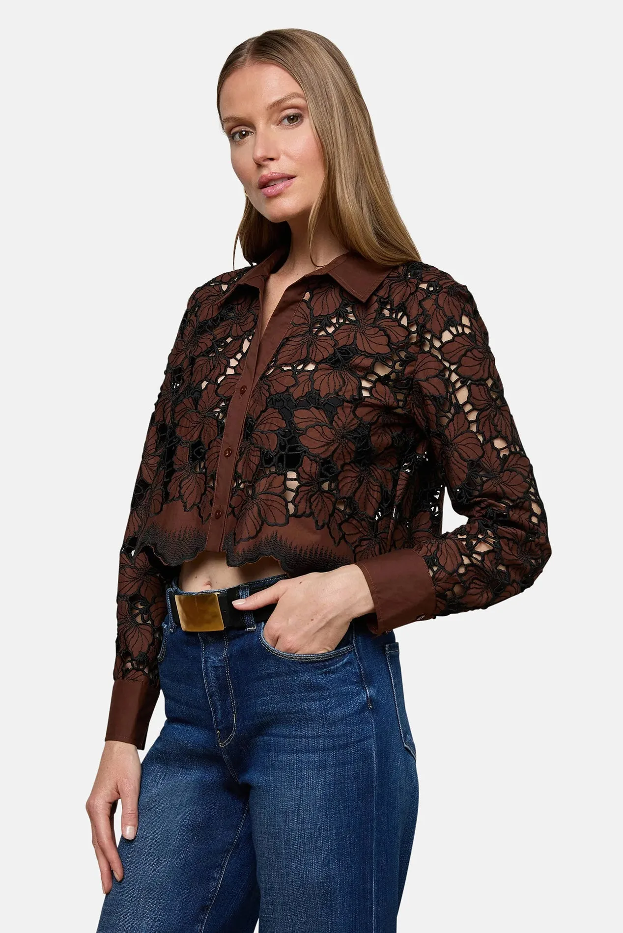 Seychelle Cropped Blouse Hot Fudge/Black sold by Blue & Cream product image thumbnail 3