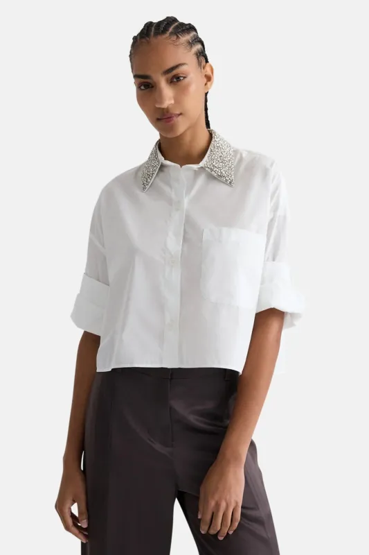 Next Ex With Crystal Collar in Cotton Poplin White sold by Blue & Cream