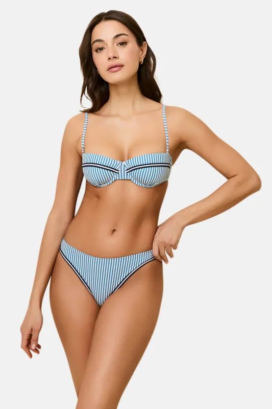 Juliette Seersucker Bikini Top French Blue / Brule Mini Stripe sold by Blue & Cream