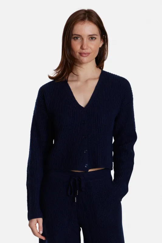 Caroline Cashmere Waffle Cardigan Navy sold by Blue & Cream