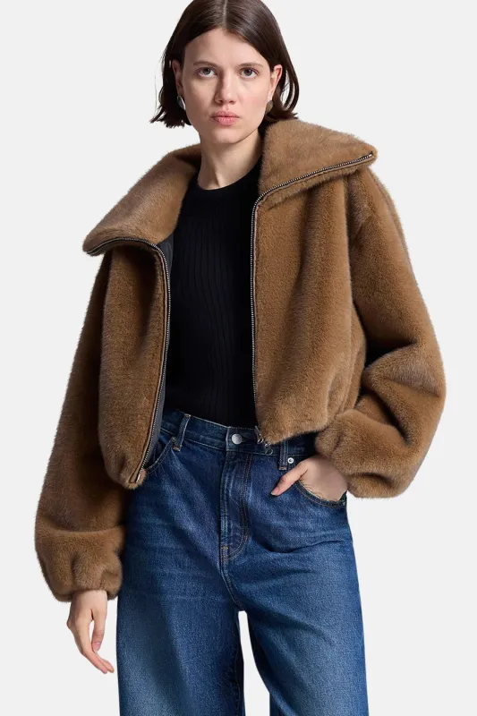 Hazel Faux Fur Jacket Camel sold by Blue & Cream