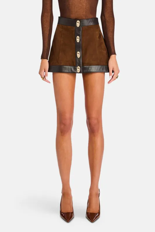 Lisbeth Leather Skirt Chocolate/Tobacco sold by Blue & Cream