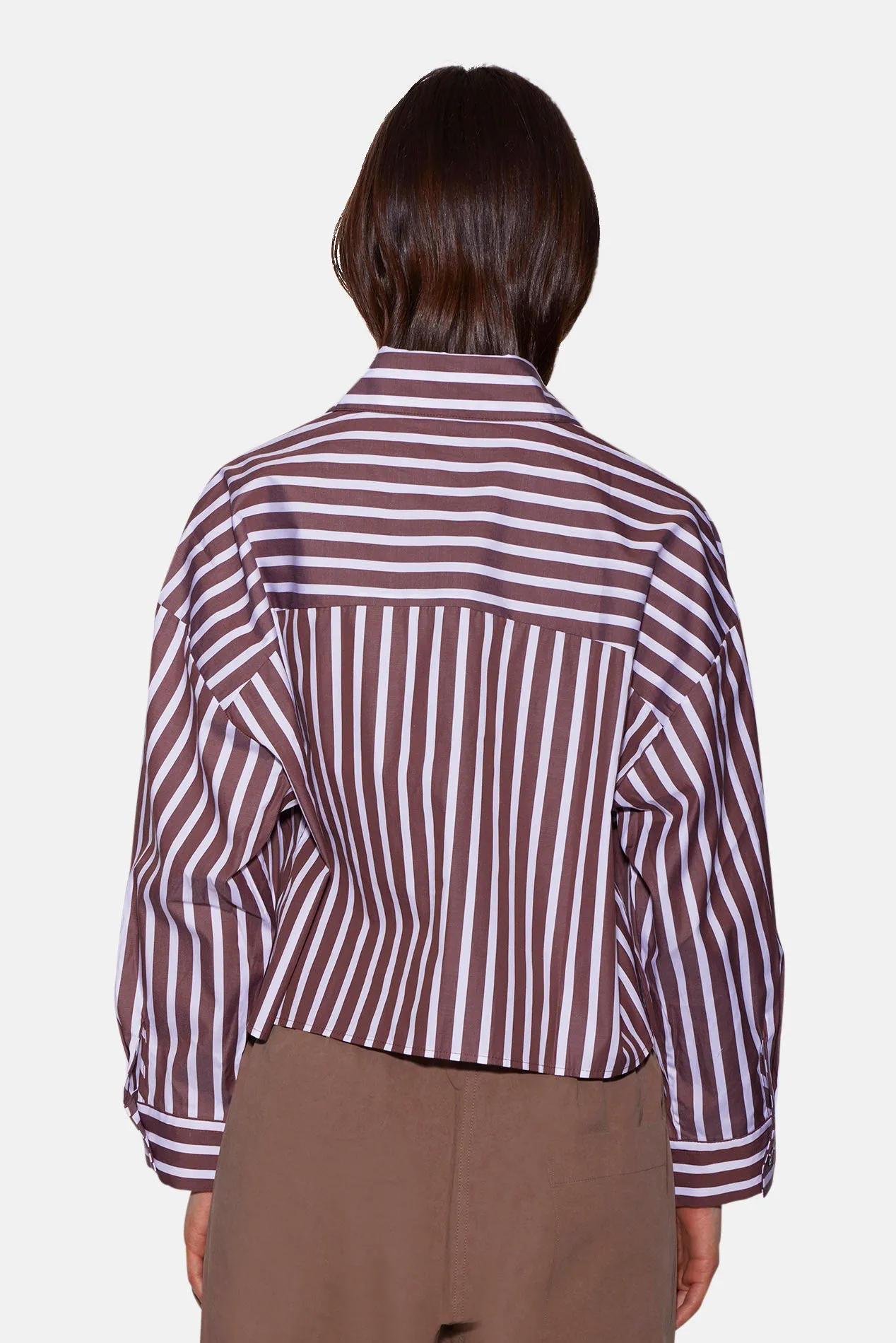 Gansett Poplin Crop Shirt Brown/White Stripe sold by Blue & Cream product image thumbnail 3