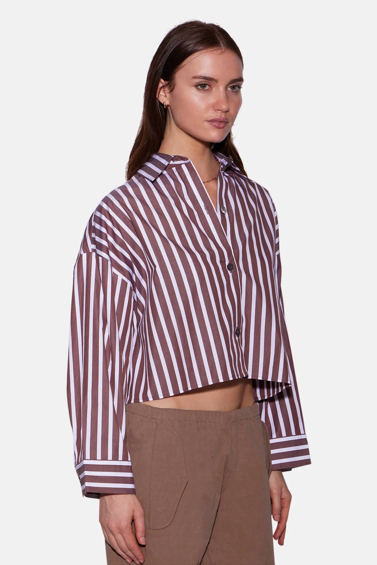 Gansett Poplin Crop Shirt Brown/White Stripe sold by Blue & Cream product image thumbnail 2