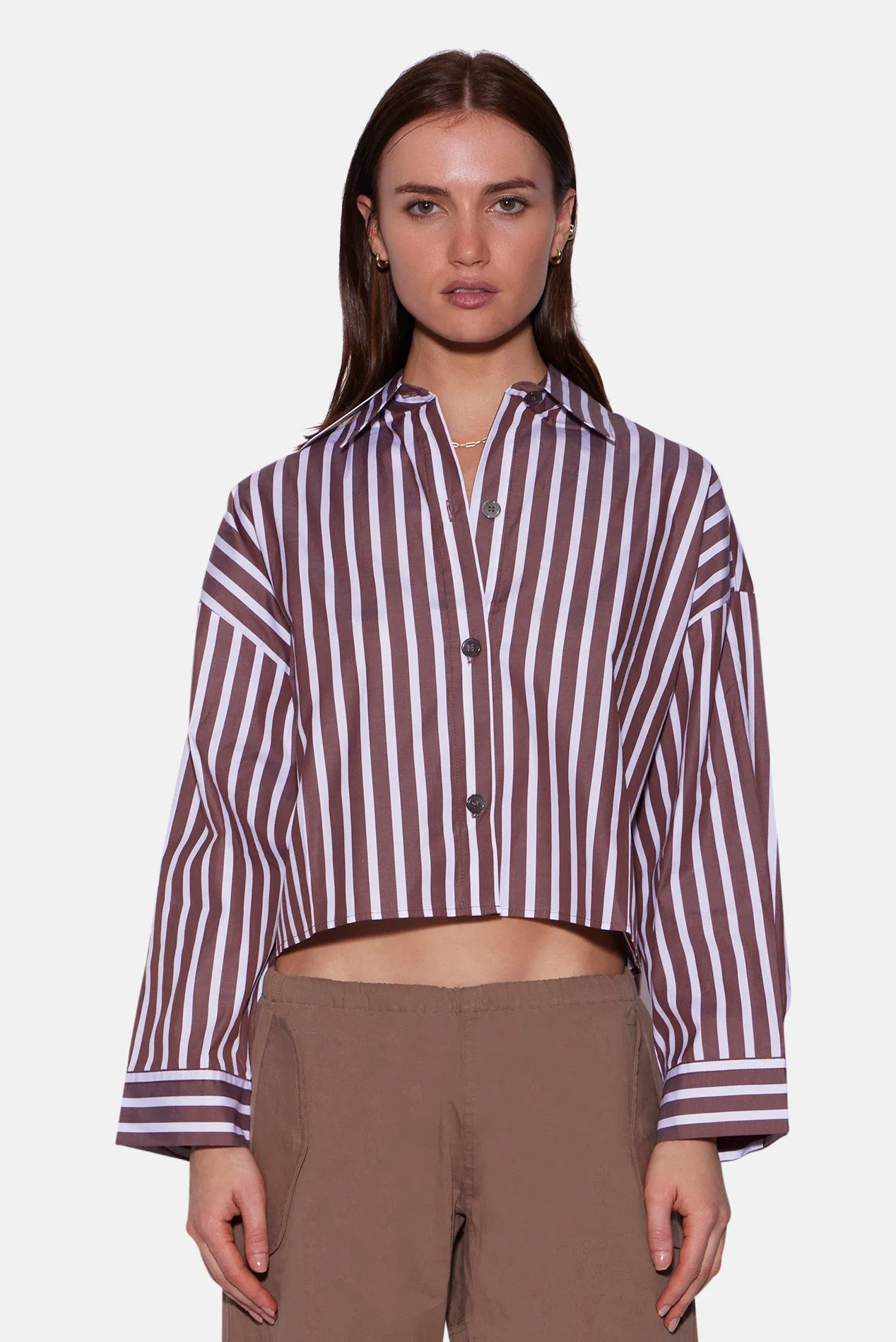 Gansett Poplin Crop Shirt Brown/White Stripe sold by Blue & Cream product image thumbnail 4
