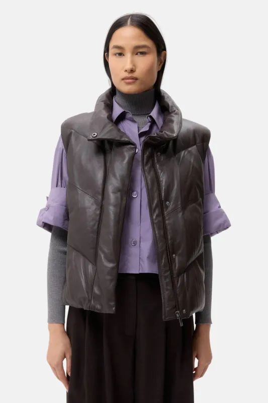 Puffer Vest in Leather Chocolate sold by Blue & Cream